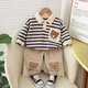Disney's new children's suit boy's sweatshirt baby clothes spring and autumn handsome fashionable baby spring two-piece set casual children's clothing blue lapel striped bear set 90