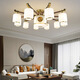 Mixin new Chinese style full copper black walnut chandelier living room lamp new minimalist Chinese style villa bedroom dining room ceiling lamp all copper (4 heads) three-color light