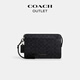 COACH Exclusive Direct Drop Outlet Men's Bag Classic Logo Presbyopia Zipper Long Clutch Wallet QB/Charcoal Black/Black