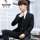 Woodpecker Youth Suit Suit Men's Slim Small Suit Student Suit Three-piece Wedding Formal Wear Trendy Groomsmen Group Suit 201 Black Suit+Pants+Vest+Shirt+Tie Belt 2XL Pants 33 Suitable for 136/145Jin Jin is equal to 0.5 kg