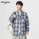 MMOPTOP日系复古长袖格子衬衫男士秋冬季潮流宽松休闲衬衣2209深蓝XL