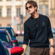Mr. Bu Bu’s thin base sweatshirt for men’s retro printed round neck pullover new long-sleeved top KT15686 Clearance Graphite Black L (175)