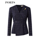 PORTS Autumn and Winter New Women's Waist Elegant Gold Plaid Blazer LM9N035LCF055 Blue Plaid S (4)