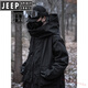 JEEP SPIRIT style high collar hooded windbreaker jacket three-dimensional large pockets mid-length assault jacket work jacket black cotton L (130-160Jin Jin equals 0.5kg)