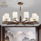Kupfer Herz Holzholz neuer chinesischer Kronleuchter LED Simple Wohnzimmer Licht Atmosphärische schwarze Walnuss-Holz Restaurant Schlafzimmer Leuchthotel Villa Kronleuchter J9716-6 Kopf [mit drei Farben Glühbirne]