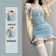 
Yi Jingxuan (YIJINGXUAN) Spring and Summer 2024 Set of women pure sexy hot girl waist-hugging suspender halter neck tight little mother hip skirt two-piece nightclub blue suit/cardigan (blue knot) + blue dress M 95-105Jin [Jin equals 0.5 kg]