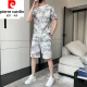 皮尔卡丹（pierre cardin）纯棉2023新款冰丝短袖T恤套装男士休闲运动两件套男装宽松夏季潮 671浅灰色套装 L 110斤-130斤