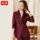 Wuwo professional wear women's suit small suit women's slim design niche fashion temperament famous autumn and winter striped suit burgundy jacket + trousers L