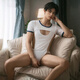 Men's Sexy Underwear 2024 New Sexy Transparent Cosplay Three-Point Male Sexy Underwear Men's Special Masturbation Sexy Underwear Thong Men's Sexy Sex Underwear White + Blue Hidden Button Open Crotch Jumpsuit One Size Recommended Weight 110-160Jin Jin is equal to 0.5kg
