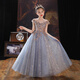 Little Kayi Dicke Kinderkleid Prinzessin Rock High-End Girls Klavier Performance Kleidung Langarm Blumen Kinder Hochzeitskleid Little Girl Host Sommer Blau 1591 Lange mittelgroß