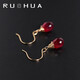 RUOHUA Lepan Faceted Ruby Earrings Women's Yellow 18K Gold Short Ear Hook Birthday Gift for Girlfriend Ruby 18K Gold Earrings 6~7mm