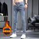 Otoño blanco e invierno Plus Temporada de terciopelo Jeans STRING Jeans Slim Feet Men Style Corean Style Tendy Jeans Spring Casual Long pantalones 6636 Negro + SN#9313 Azul claro 30