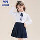 Yinuofang girls' shirt white long-sleeved round neck spring and summer new student Children's Day performance school uniform children's casual T-shirt loose