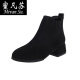 Mifansu flat women's boots suede new pointed toe Chelsea boots nubuck leather all-match autumn boots thick heel nude boots thick heel short black 40