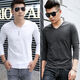 Shanshili 2-piece long-sleeved t-shirt men's v-neck solid color thin black trendy autumn clothes slim bottoming shirt spring and summer V-neck black V-neck black XL 108-125Jin Jin equals 0.5 kg