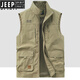 JEEP SPIRIT吉普户外工装钓鱼马甲男春秋季新款多口袋摄影休闲宽松百搭外套 军绿色(677春秋款) 3XL 建议165-180斤
