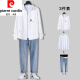 Pierre cardin men's casual long-sleeved shirt men's suit spring and autumn trendy men's clothing full set with mature trendy clothes 679 blue shirt + long white T+71 blue jeans XL