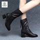 Woodpecker women's shoes women's genuine leather Martin boots women's 2025 new autumn and winter short boots women's boots plus fleece snow boots women's black (add fleece to keep warm) 35