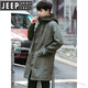 Jeep Spirit Military Windbreaker Herrenjacke Frühling und Herbst 2025 Neue mittlere Länge Überknee-Mantel mit Kapuzenladung Outdoor-Ladung Jacke schwarz-Sammlung und Priorität der Automobil-Lieferung 2xl 165-185jin [Jin ist gleich 0,5 kg]