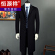Hengyuanxiang men's coat men's long middle-aged knee-high suit collar Korean style autumn and winter windbreaker woolen coat black long 4XL 155-170Jin Jin equals 0.5 kg