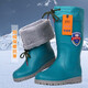 Winterwasserstiefel plus Baumwollregenstiefel für Frauen plus Samt hohe Röhrchen Gummischuhe verdickte nicht rutschfeste Regenstiefel warme integrierte Baumwollschuhe überschuht 817 Verriegelungslippen rot 35 cm hoch [Kaufen Sie eine Größe größer] 38