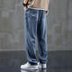 Lanfulun 2024 Herbst Jeans Herbst und Winter lose geradlinige Weitbeinhosen Amerikanische Modemarke Casual Long Hosen H1048 Hellblau Ein Size S empfohlen 80-Jin [Jin entspricht 0,5 kg]