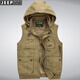 JEEP velvet thickened warm hooded multi-pocket vest middle-aged and elderly winter men's waistcoat pure cotton vest loose vest No. 1 Army Green Army Green Plus Velvet Plus Velvet 4XL 190Jin Jin is equal to about 0.5 kg