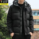 Woodpecker Men's Cotton Clothes Autumn and Winter New Style Hooded Cotton Jacket Loose and Versatile Down Cotton Thickened Short Top Black XL Recommended Weight 125-140Jin Jin is equal to 0.5 kg