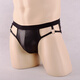 Ye Zimei men's patent leather briefs sexy open crotch hollow thong men's sexy underwear wide edge metal ring 4128 one size