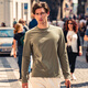 Mr. Bu star-like long-sleeved T-shirt for men's small white T-inner, long-sleeved standard T-round neck-white L(175)