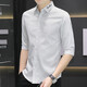 Romon Summer Centro Sleeve Shirt Herrengeschäft Casual Fünf-Punkte-Mid-Alt-Hemd gestreiftes Hemd Herren Top hübsch trendy 82 White + 683 White XL
