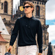 
Mr. Bu skin-friendly hooded cardigan 2025 autumn machine washable solid color wool t-shirt men's PT15568 piano black S (165)