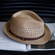 Tochino's new summer breathable hollow panama straw hat for men and women with large head circumference, sunshade and sun protection jazz hat, trendy cool hat, mixed brown, large size L (58-60cm) with windproof rope