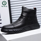Woodpecker leather shoes men's 2025 new soft sole soft leather Martin boots men's casual men's trendy leather boots genuine leather high top men's shoes black four seasons 41