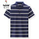 Holzspecker (Tucano) Horizontal gestreiftes Kurzärmel-T-Shirt für Männer im Sommer mit Baumwoll-Revers-Polo. Hemd mit mittlerem Alter Daddy-Outfit losen Halshälfte halbärmelte Top 1278 Top Green S 165