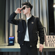 Jacket Men's Spring and Autumn New Casual Fashion Short Stand Collar Jacket Retro Workwear Trendy Brand Tops Black L