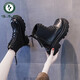 Woodpecker British style thick-soled Martin boots for women in spring and autumn 2024 new style of inner height-enhancing Chelsea short boots designer women's shoes black 39
