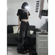 Simple direction American retro design ripped jeans summer handsome street gender-free versatile wide-leg trousers men and women ins 9930 black + belt one size s