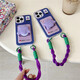 
Shengtulang new 16-mounted monster suitable for Apple 15promax mobile phone case iPhone 13 cute small card bag 14plus personality double lanyard 11 niche anti-fall 12 protective case Big hole-small monster card bag + purple bracelet iPhone 11