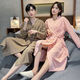 Catman (MiiOW) waffle high-end bathrobe couples solid color nightgown spring and autumn summer universal long-sleeved integrated bathrobe ZBB-2229 black men XL _125-150Jin [Jin equals 0.5 kg]