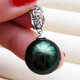 Mohs Tahitian black pearls and malachite green pendant, seawater pearls, necklace, 18K gold diamond, perfect round, flawless and bright style, malachite green 13-14mm