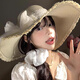Miao Yijia straw hat women's seaside hat sun protection hat large brim beach hat straw sun hat women's sun hat knitted hat cool pearl lace bow straw hat beige