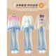 Yoyo One (Yoyo One) Girls Anzugsanzug Frühlings- und Herbst -Kinder -neue Herbstkleidung modische Sweatshirt Frühling und Herbst große Kinder Jeans 12 Jahre alt 4882 White + 13131 Blau [Frühlings- und Herbststil] 150
