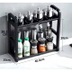 Multi-layer thickened kitchen condiment storage rack desktop small size mini storage stove countertop extremely narrow no punching 15cm 30 long black + 4 hooks carbon steel model