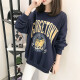 Langyue women's autumn T-shirt sweatshirt for female students Korean style loose printed long-sleeved top LWWY197401 dark blue M