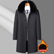 Woodpecker Woolen Coat Men's Middle-aged and Elderly Winter Dad's Clothing Plus Velvet Thickened Elderly Long Over-the-Knee Woolen Coat Jacket Black 175