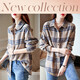 Demana retro commuter layered plaid simple loose off-shoulder shirt contrasting color warm shirt women's top