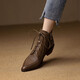 Asacho Top Layer Cowide Speced Toe Dicke Ferse kurze Stiefel für Frauen im Herbst und Winter kurzer Schnür-up britischer High Heel Nacktstiefel Mode Lederstiefel für Frauen Khaki 36