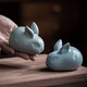 Tinghuai Kiln Ru Kiln Cute Rabbit Ceramic Tea Pet Ornaments Desktop Ornaments Ru Kiln Open Slices Can Raise Kung Fu Tea Ceremony Accessories Egg Green Lucky Cute Rabbit