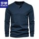 ROMON Henley shirt men's autumn heavyweight t-shirt pure cotton long-sleeved Henley collar high-end men's business bottoming shirt slim top black M weight 125-145Jin Jin equals 0.5 kg